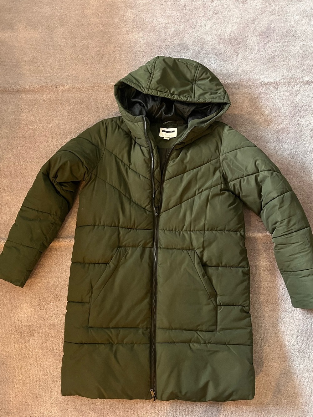 Noisy May Olive Green Hooded Puffer Coat for women
